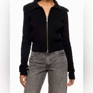 Michael Kors Black Collared Zip Up Cardigan